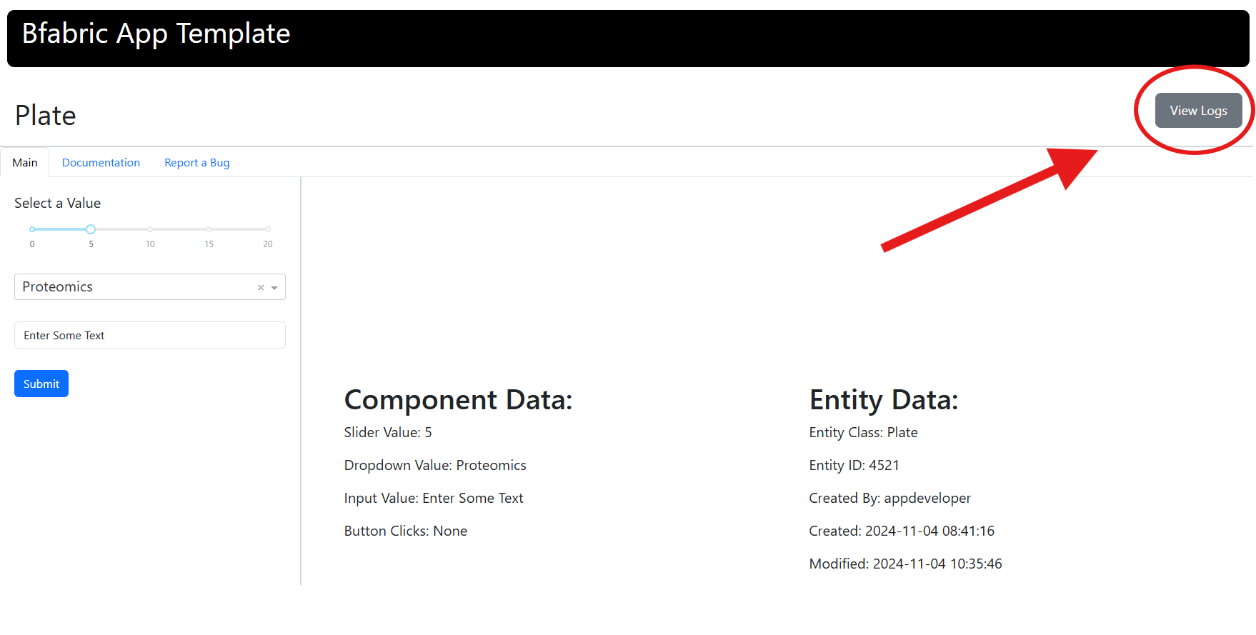 Screenshot of the log button in web apps